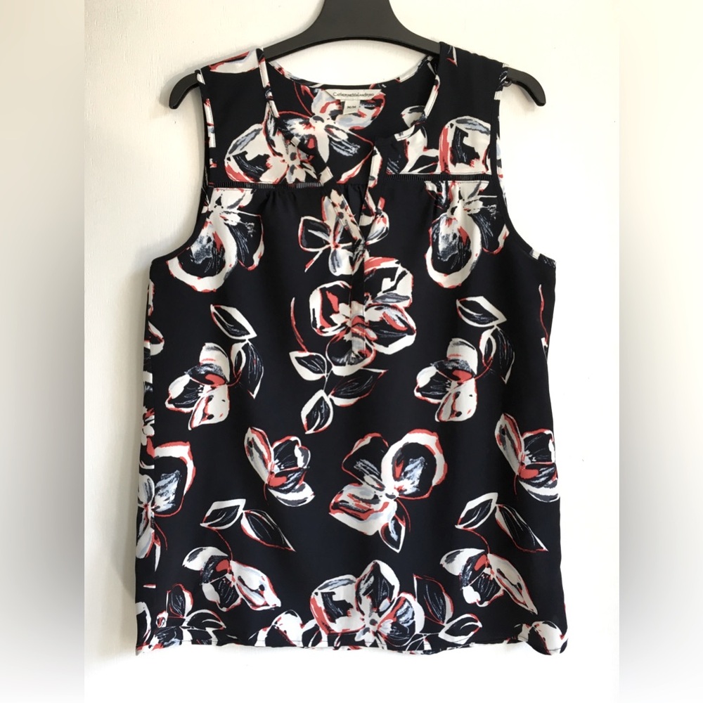 Catherine Malandrino Women's Black Floral Print Sleeveless Tank Blouse Size M